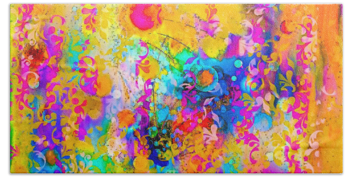 Metrocolors Bright Commentry Colors And Textures. Bath Towel featuring the digital art Metrocolor by Don Wright