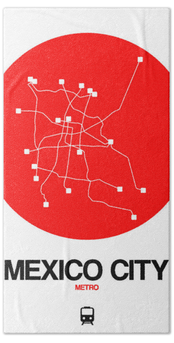 Mexico City Hand Towel featuring the digital art Mexico City Red Subway Map by Naxart Studio
