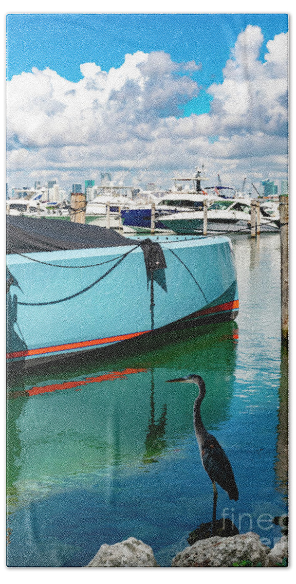 Miami Beach Marina Hand Towel featuring the photograph Miami Beach Marina Series 081995 by Carlos Diaz