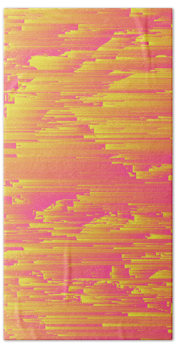 Glitch Hand Towel featuring the digital art Miami Speed - Abstract Pixel Art by Jennifer Walsh