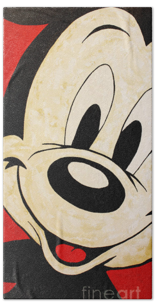 Mickey Mouse Bath Towel featuring the painting MICKEY MOUSE Face, Acrylic Painting by Kathleen Artist by Kathleen Artist PRO