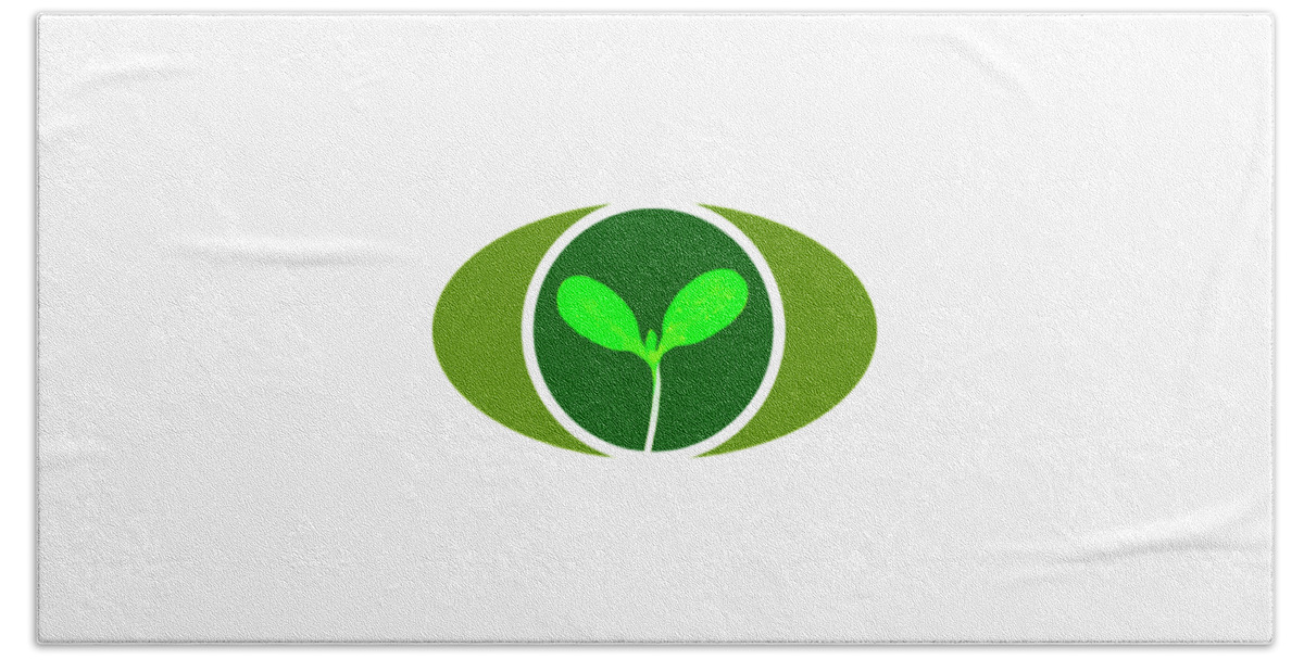  Hand Towel featuring the drawing Microgreen graphic with oval standard green by Charlie Szoradi