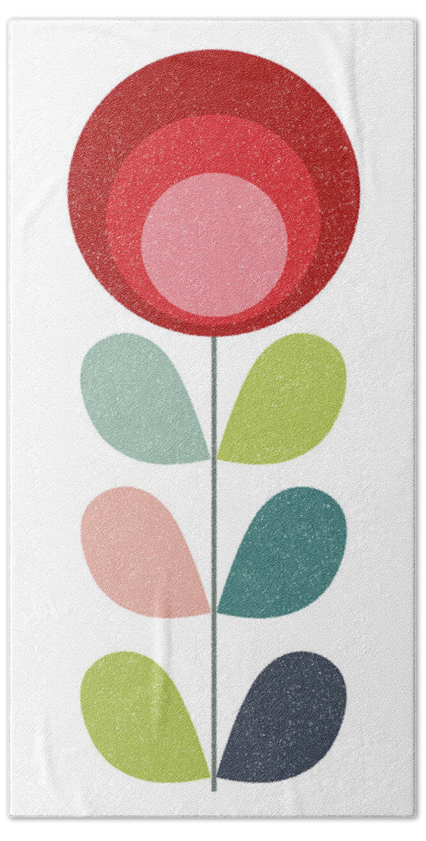 Mid-century Hand Towel featuring the mixed media Mid Century Modern Red Flower I by Naxart Studio