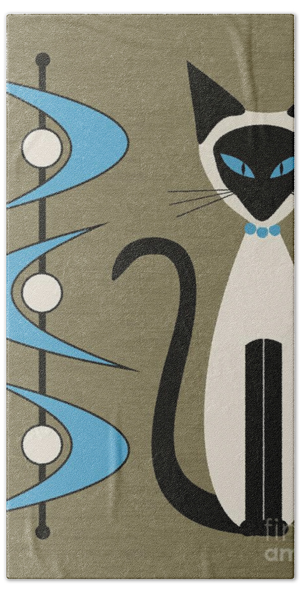 Mid Century Modern Bath Towel featuring the digital art Mid Century Siamese with Boomerangs by Donna Mibus