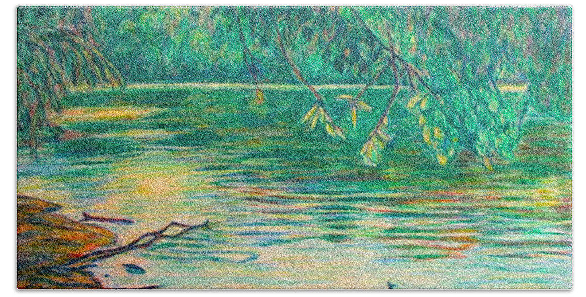 Landscape Bath Towel featuring the painting Mid-Spring on the New River by Kendall Kessler