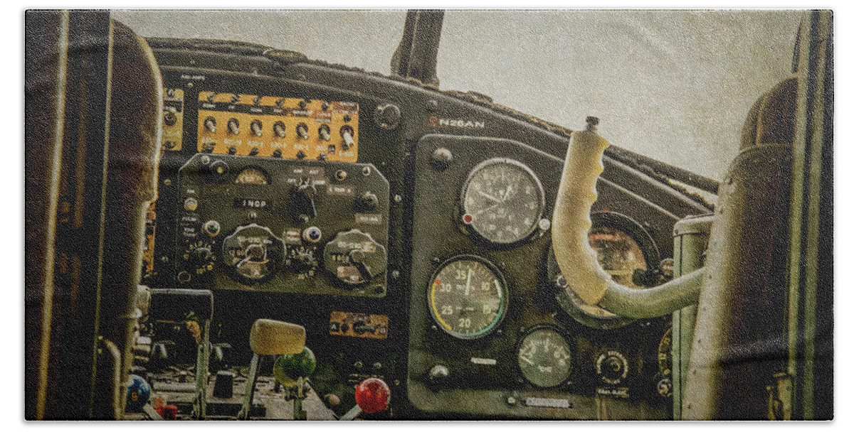 Aviation Bath Towel featuring the photograph Mielec AN2 Cockpit by Guy Whiteley