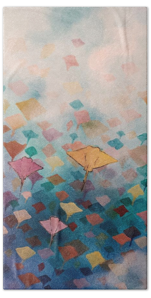 Stingray Migration Bath Towel featuring the painting Migration by Stephanie Hollingsworth