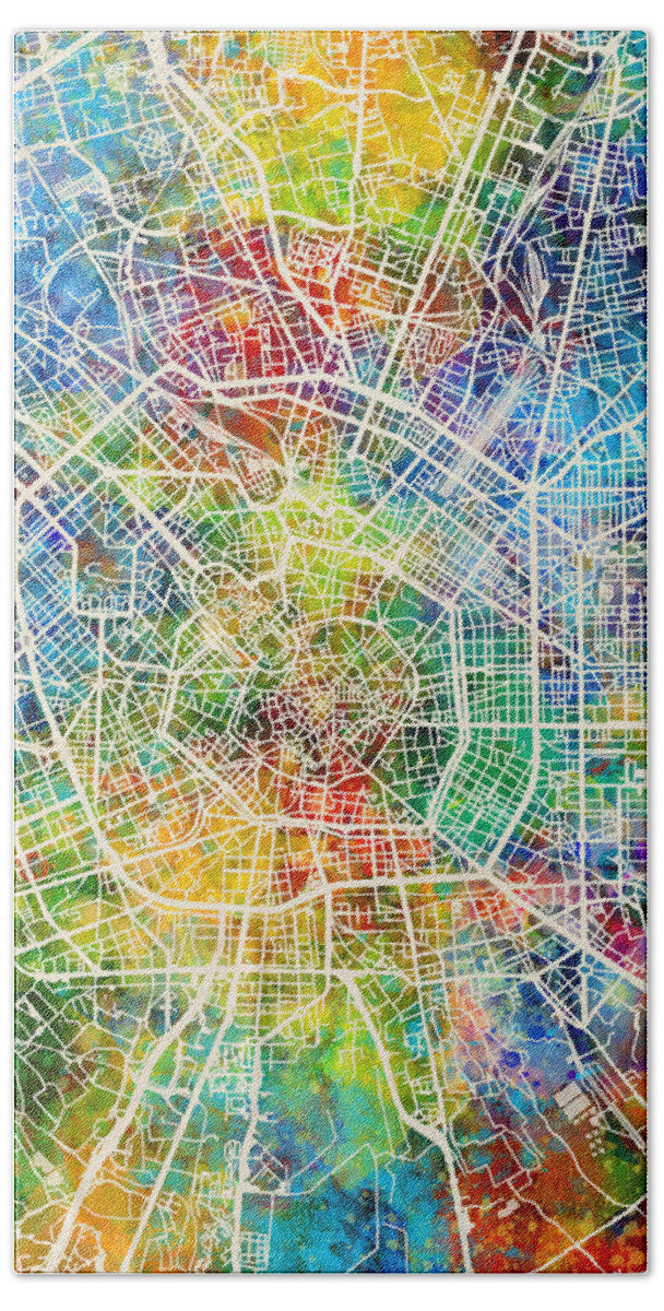 Milan Bath Towel featuring the digital art Milan Italy City Map by Michael Tompsett