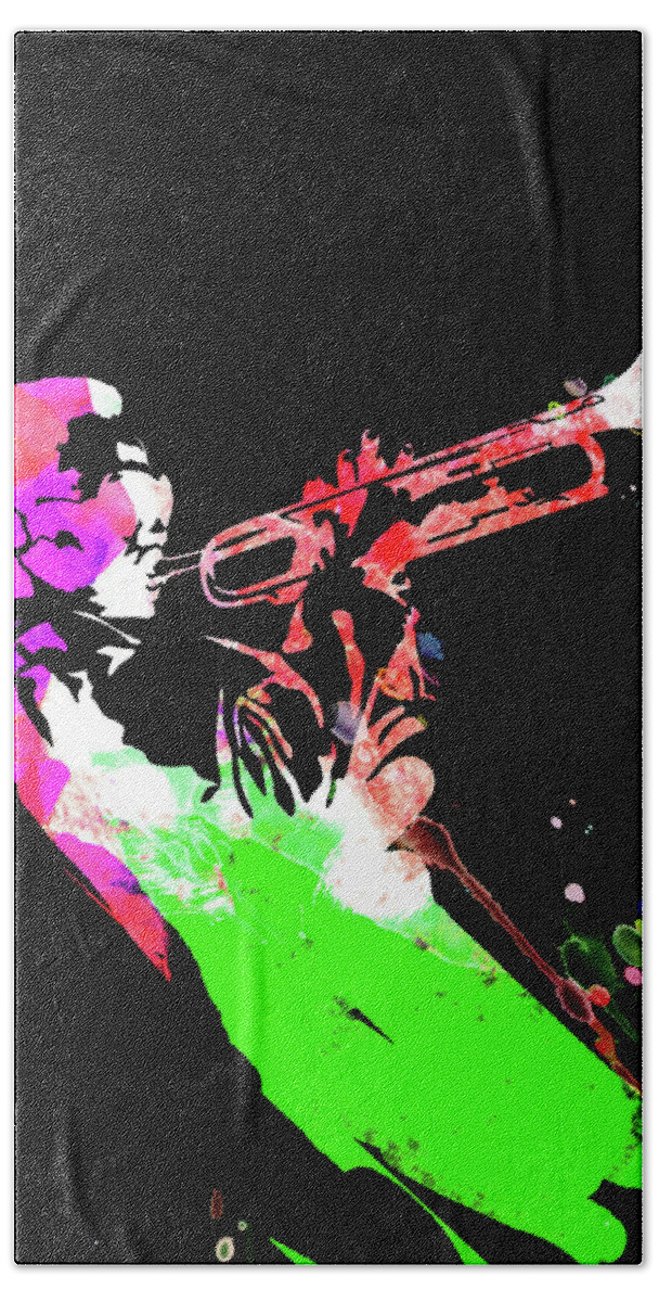 Miles Davis Hand Towel featuring the mixed media Miles Watercolor II by Naxart Studio