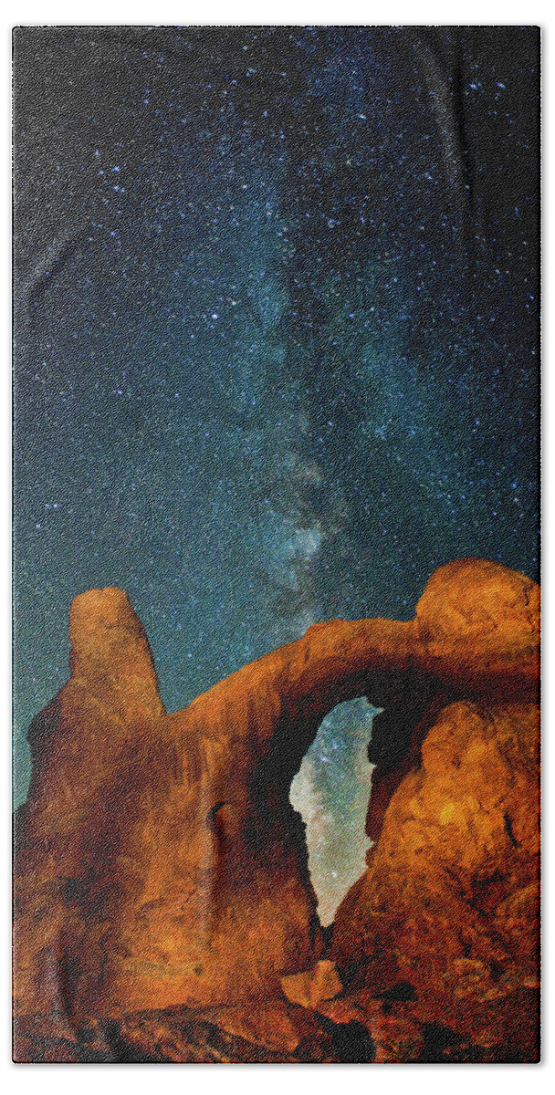 Jeff Foott Bath Towel featuring the photograph Milky Way Over Turret Arch by Jeff Foott