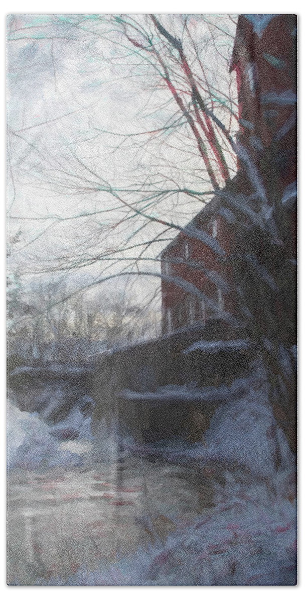 New England Mill Bath Towel featuring the photograph Mill on Brown River in Jericho Vermont by Jeff Folger