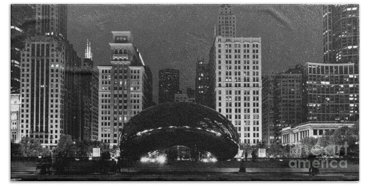 Chicago Bath Towel featuring the photograph Millennium Park At Night Grayscale by Jennifer White