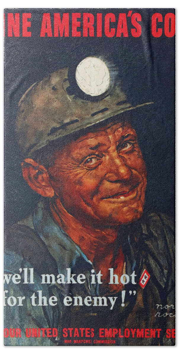 Coal Bath Towel featuring the painting Mine America's Coal by Norman Rockwell