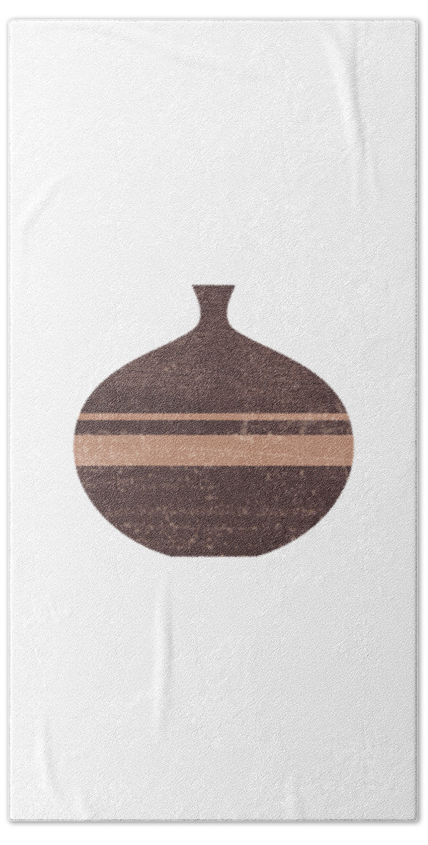 Abstract Hand Towel featuring the mixed media Minimal Abstract Greek Vase 7 - Aryballos - Terracotta Series - Modern, Contemporary Print - Taupe by Studio Grafiikka