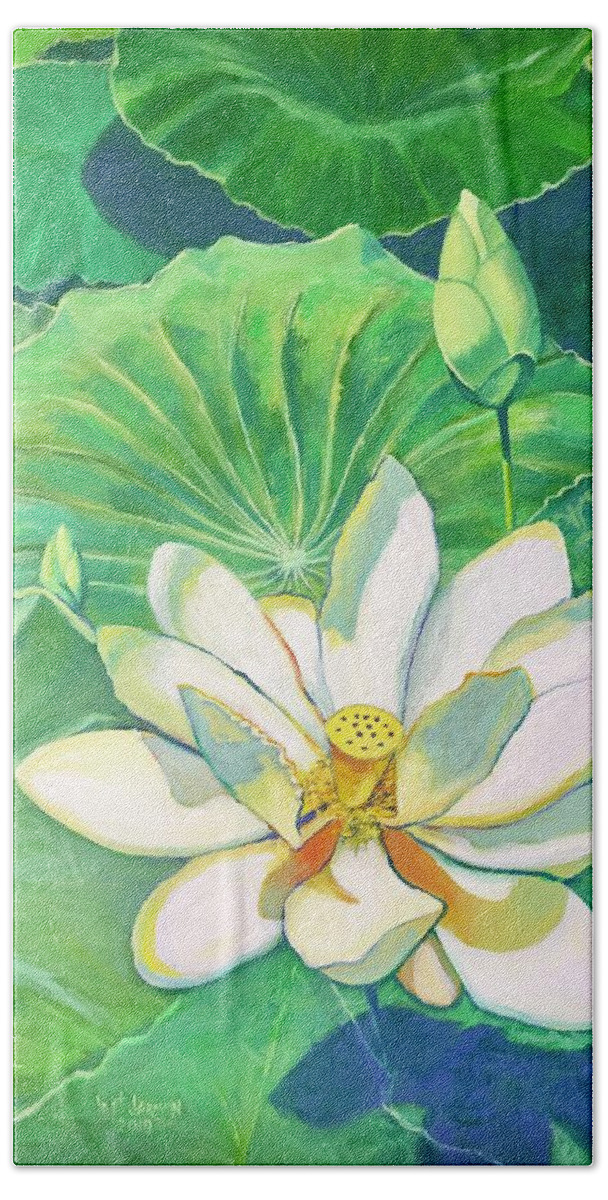 Water Bath Towel featuring the painting Mississippi Water Lily by Jeanette Jarmon