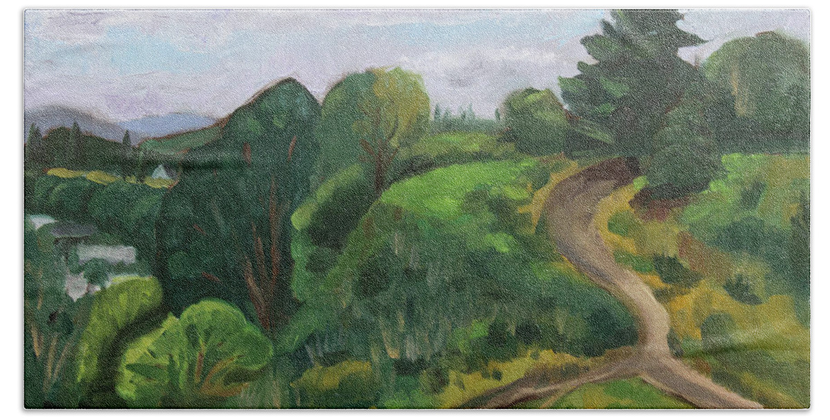 Oregon Hand Towel featuring the painting Mockingbird's View by Tara D Kemp