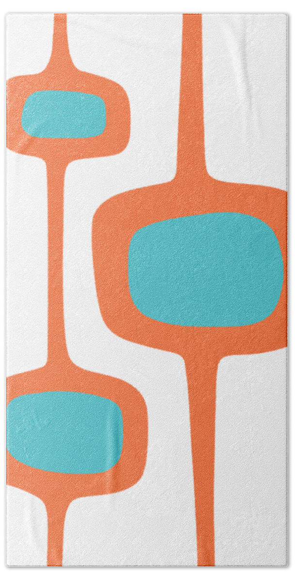  Bath Towel featuring the digital art Mod Pod Three in Turquoise and Orange by Donna Mibus