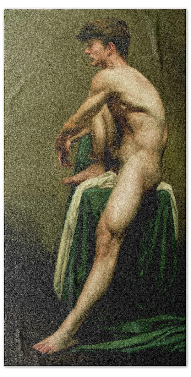 Model With Raised Knee Bath Towel featuring the painting Model with Raised Knee by Troy Caperton