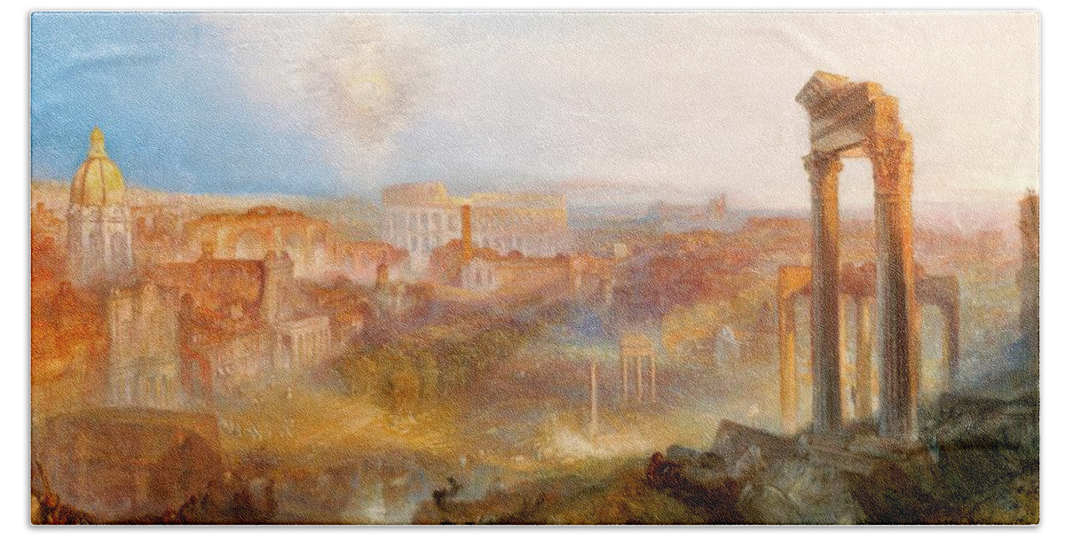 Joseph Mallord William Turner Bath Towel featuring the painting Modern Rome-Campo Vaccino - Digital Remastered Edition by Joseph Mallord William Turner