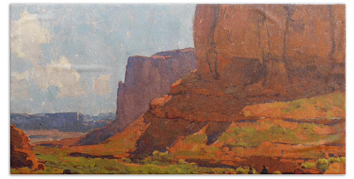 Monument Valley Hand Towel featuring the painting Monument Valley, Riverbed by Edgar Payne
