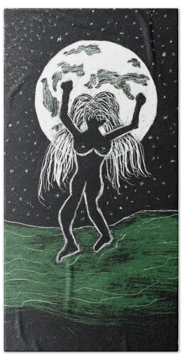 Moon Bath Towel featuring the drawing Moon Dancer by Branwen Drew