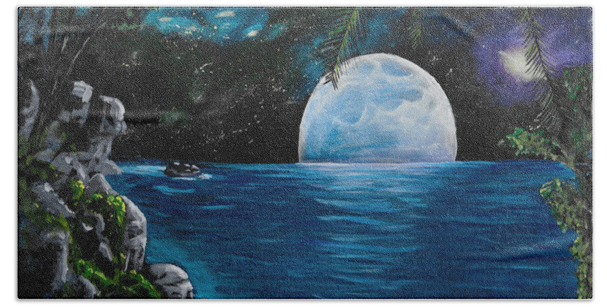 Blue Moon Bath Towel featuring the painting Moon light Island by David Bigelow