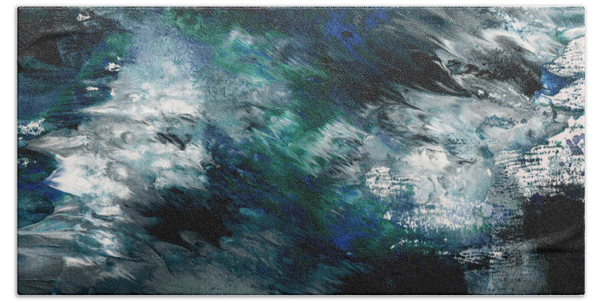 Abstract Hand Towel featuring the painting Moonlight Ocean- Abstract Art by Linda Woods by Linda Woods