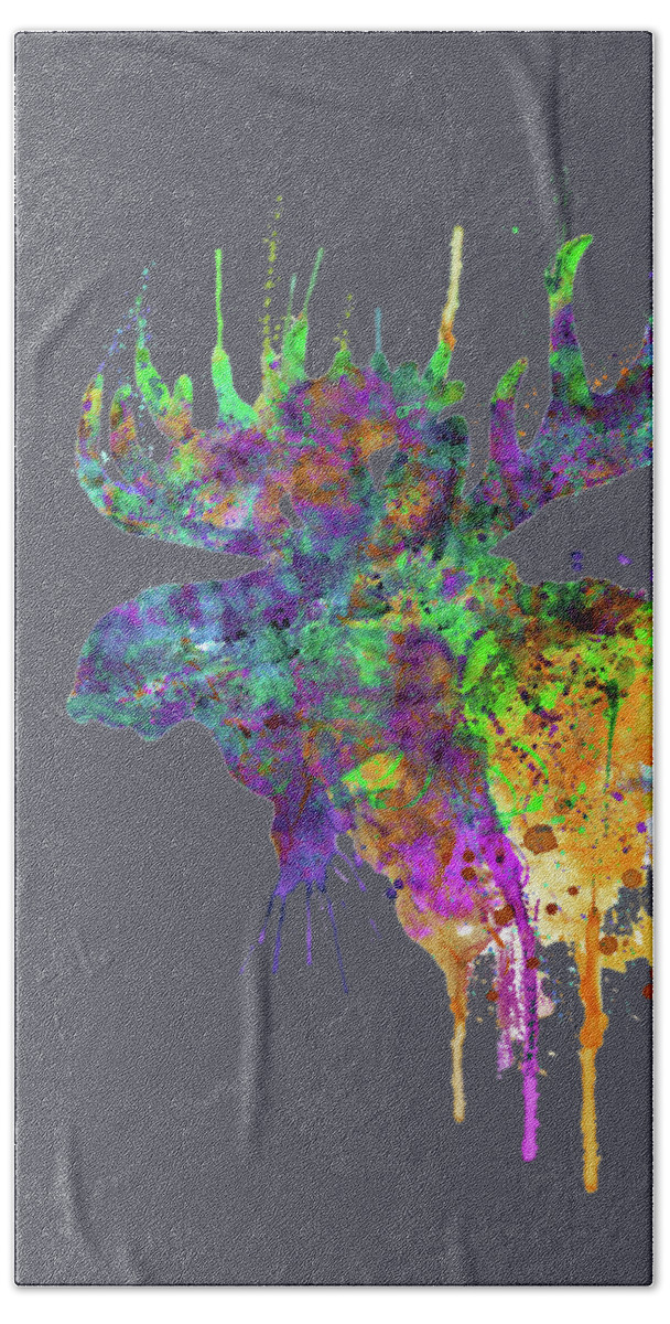 Moose Bath Towel featuring the painting Moose Head Watercolor Silhouette by Marian Voicu