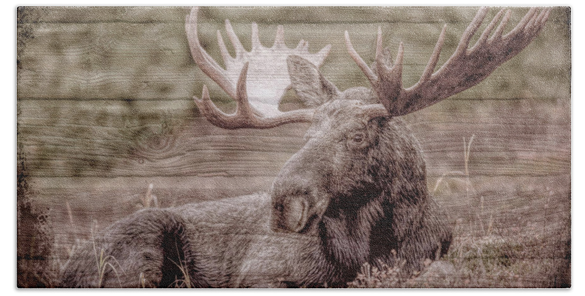 Alaska Hand Towel featuring the digital art Moose in the Fields by Debra and Dave Vanderlaan