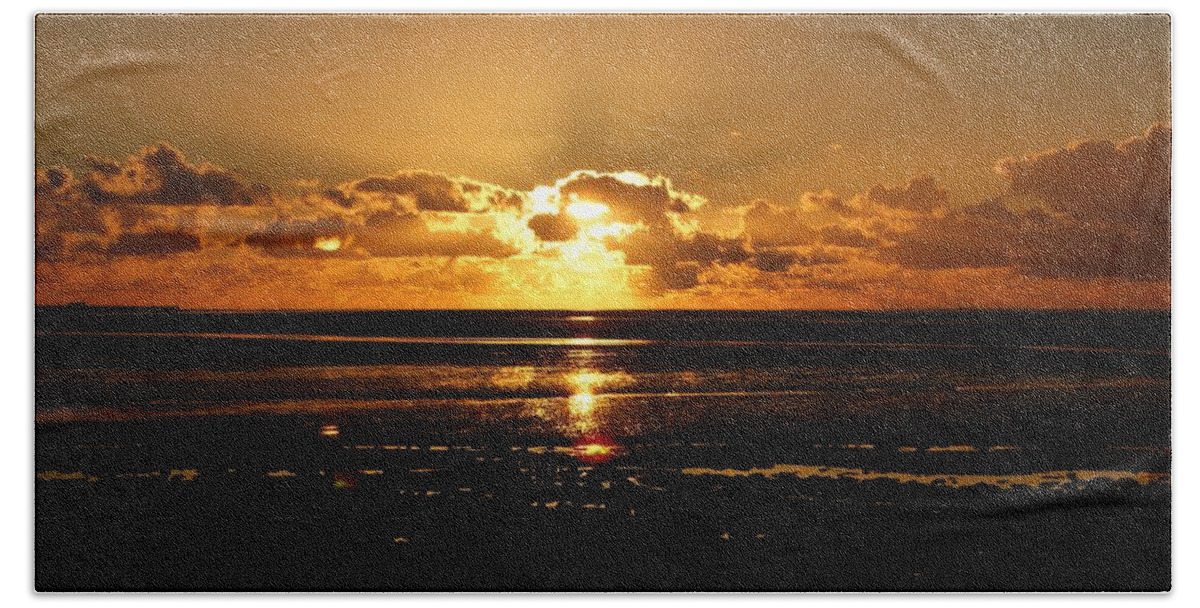 Morecambe Hand Towel featuring the photograph Morecambe Bay Sunset. by Lachlan Main