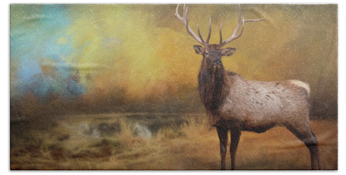 Bull Elk Bath Towel featuring the photograph Morning Bugler by Randall Allen