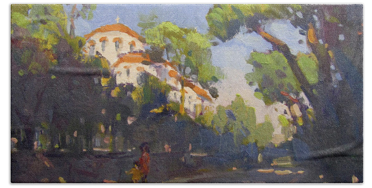 Morning Hand Towel featuring the painting Morning Sunlight Athens by Ylli Haruni