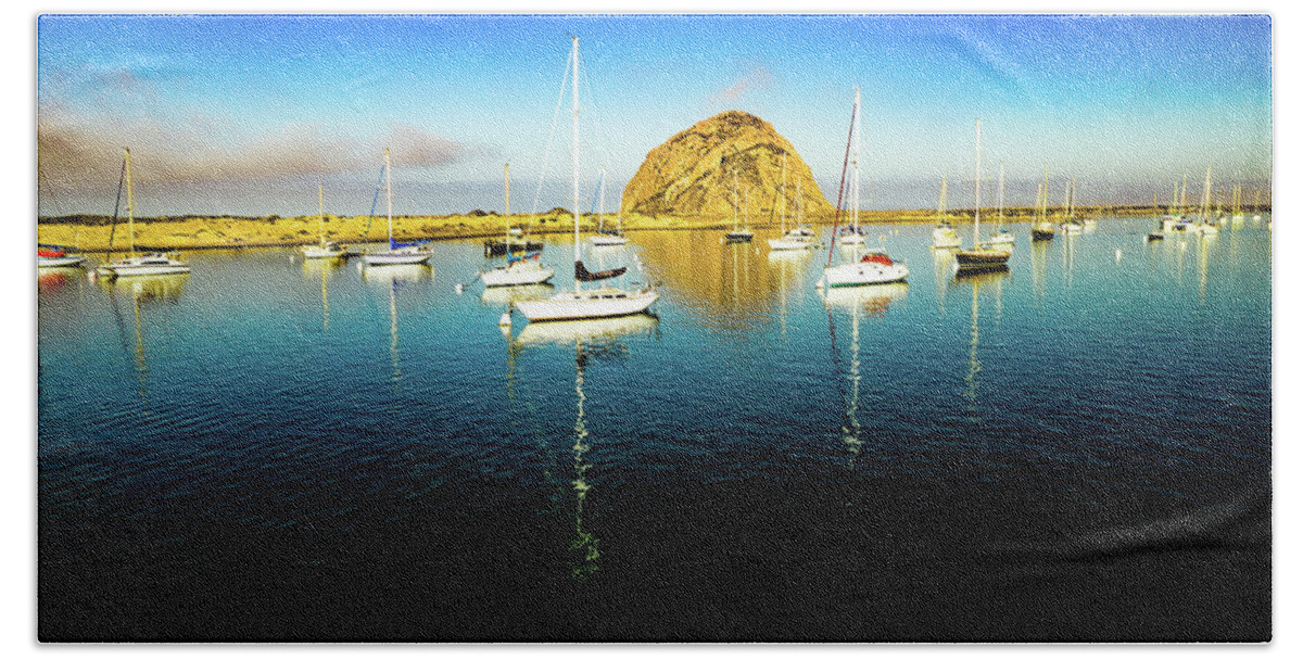 Steve Bunch Hand Towel featuring the photograph Morro Bay boats in the Harbor by Steve Bunch
