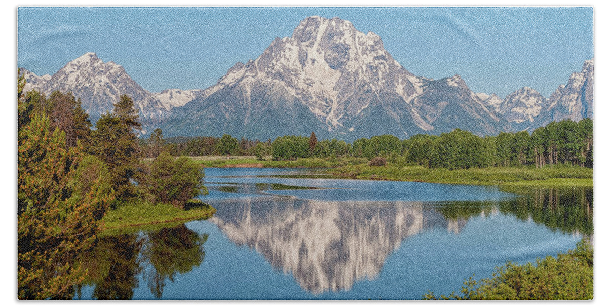 Mount Moran Hand Towel featuring the photograph Mount Moran on Snake River Landscape by Brian Harig