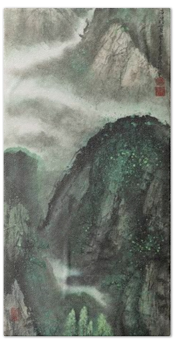 Chinese Watercolor Bath Towel featuring the painting The Four Seasons Version 2 - Summer by Jenny Sanders