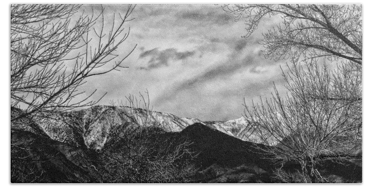 Mountains Bath Towel featuring the photograph Mountain Landscape B/W by David Zumsteg