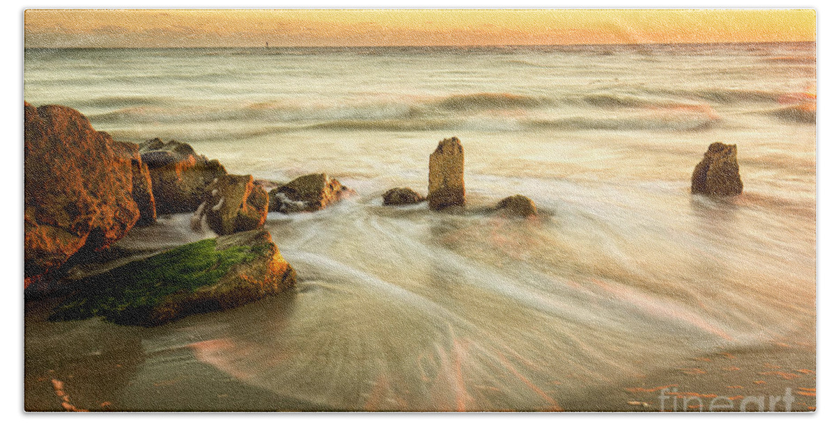 Photographs Hand Towel featuring the photograph Movement Of The Sea At Sunset, Long Exposure by Felix Lai