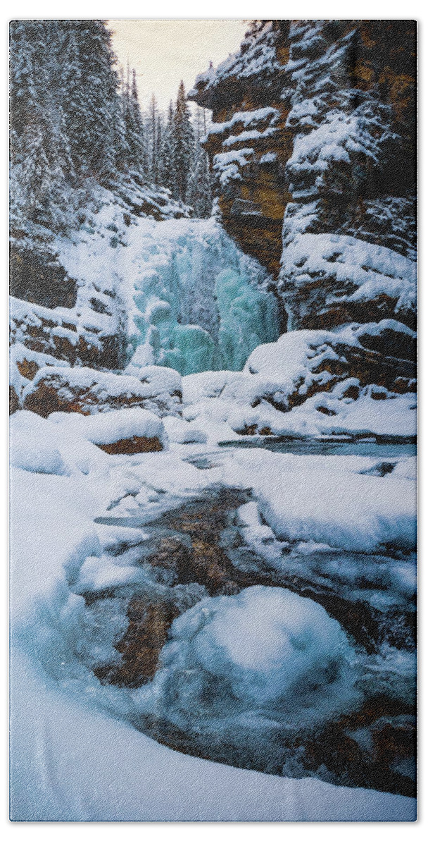 Canada Bath Towel featuring the photograph Moyie Falls In Winter by Thomas Nay