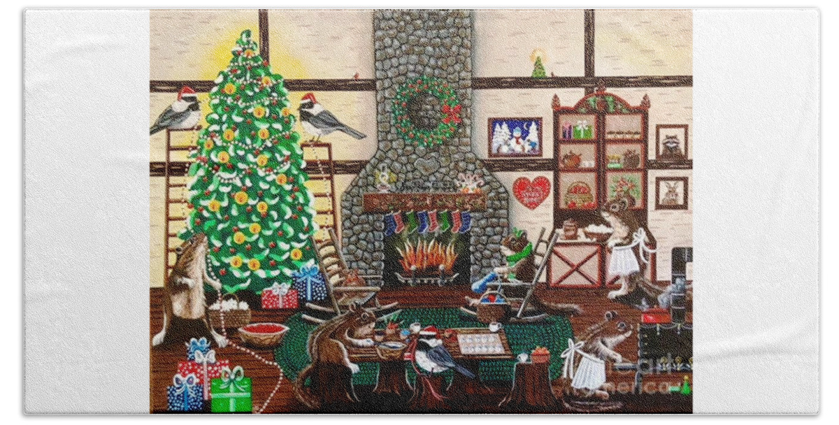 Chipmunks Hand Towel featuring the painting Ms. Elizabeth's Holiday Home by Jennifer Lake