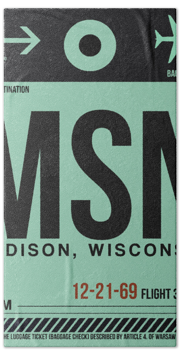 Vacation Hand Towel featuring the digital art MSN Madison Luggage Tag I by Naxart Studio