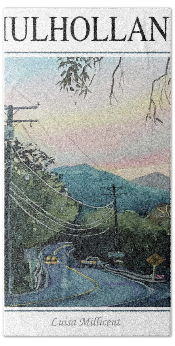 Malibou Lake Hand Towel featuring the painting Mulholland Highway #2 by Luisa Millicent