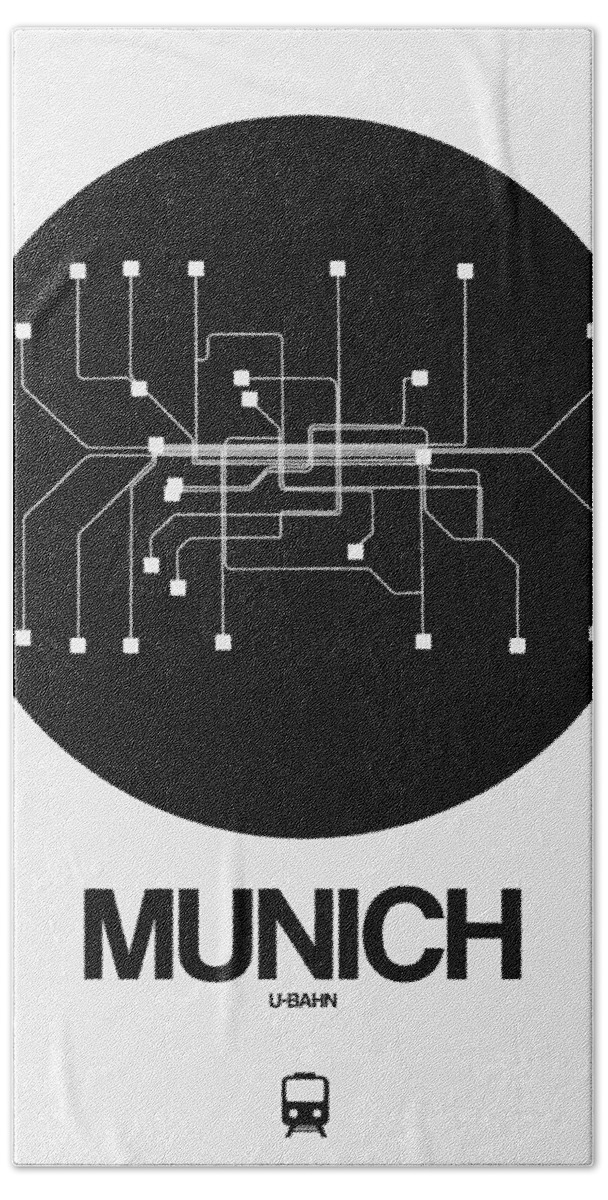 Unique Collection Of Minimalist Subway Maps. American Cities Hand Towel featuring the digital art Munich Black Subway Map by Naxart Studio