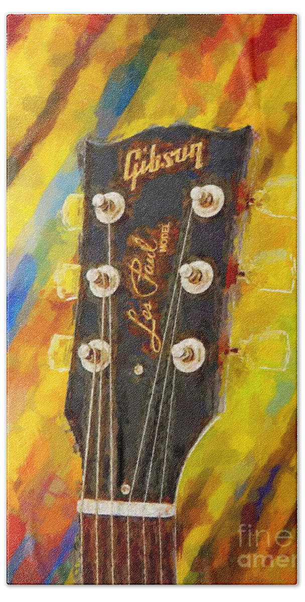 Abstract Hand Towel featuring the painting Music - Gibson Les Paul by Stefano Senise