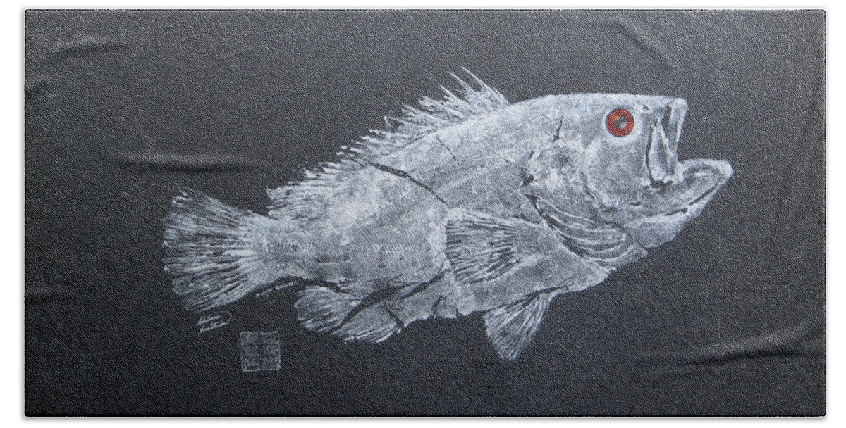 Fish Bath Towel featuring the painting Mystic Grouper - Silver by Adrienne Dye