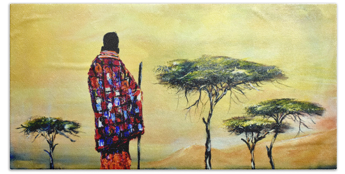 Africa Hand Towel featuring the painting N-214 #1 by John Ndambo