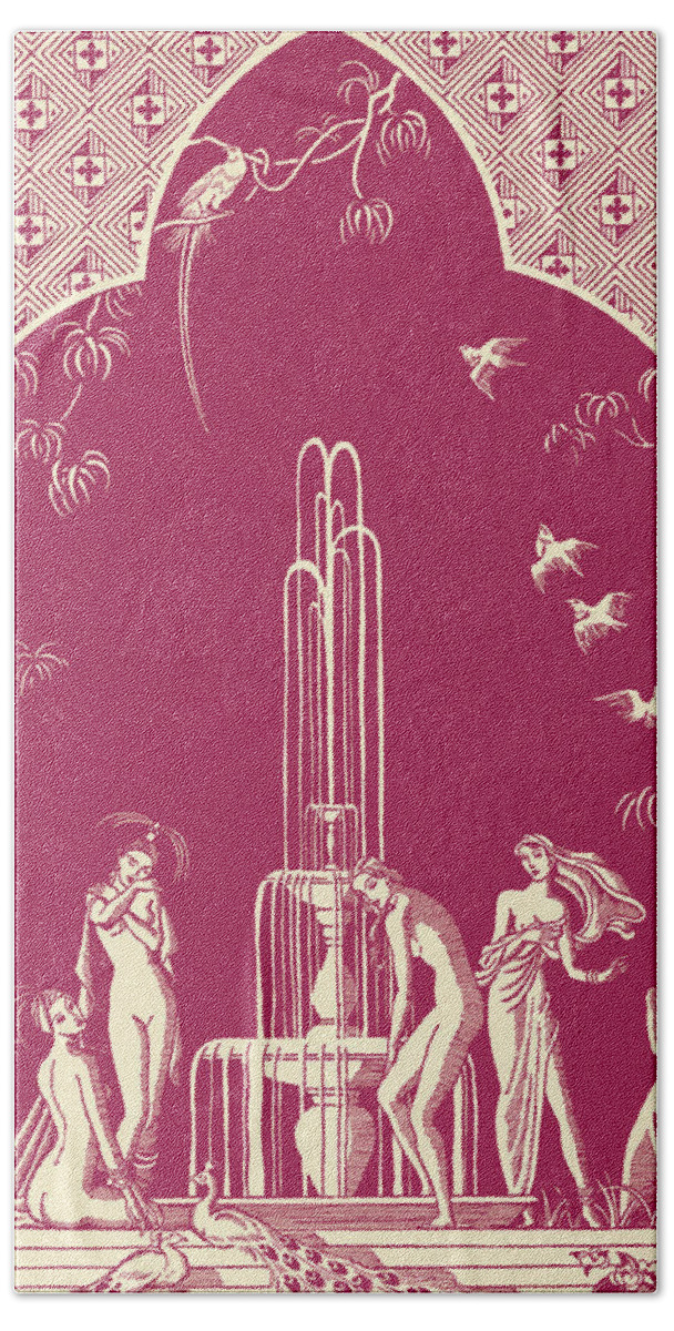 Adult Hand Towel featuring the drawing Naked Woman at a Fountain by CSA Images