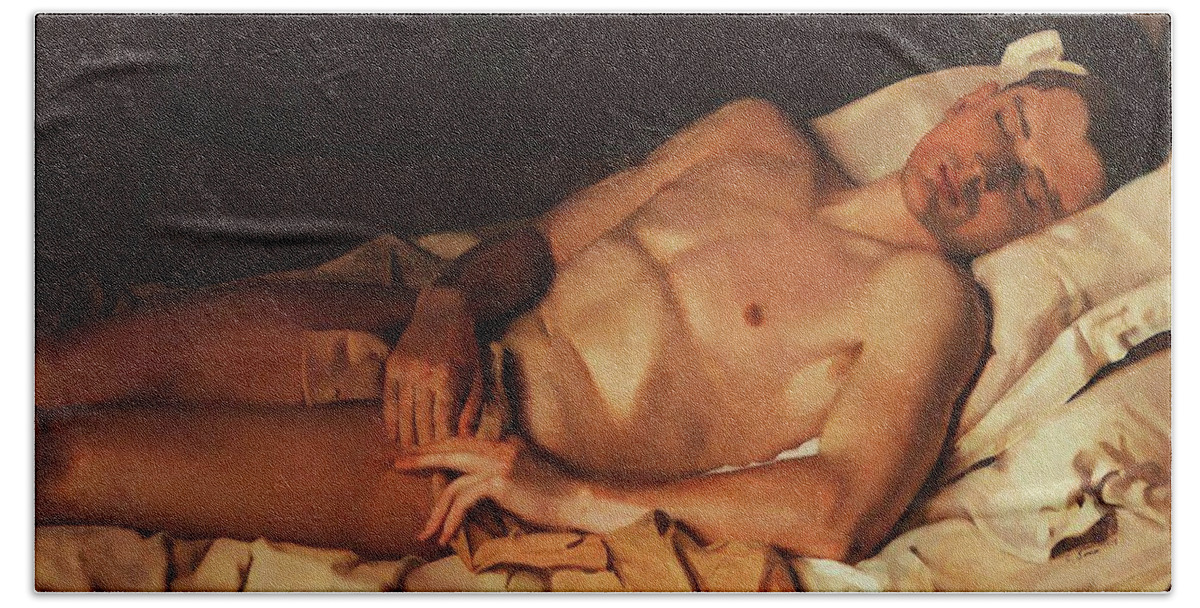Konstantin Somov Bath Towel featuring the painting Naked Young Man - B. Snezhkovsky by Konstantin Somov