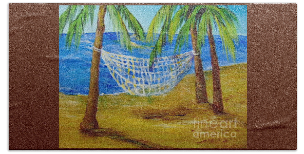 Hammock Hand Towel featuring the painting Nap Time by Saundra Johnson