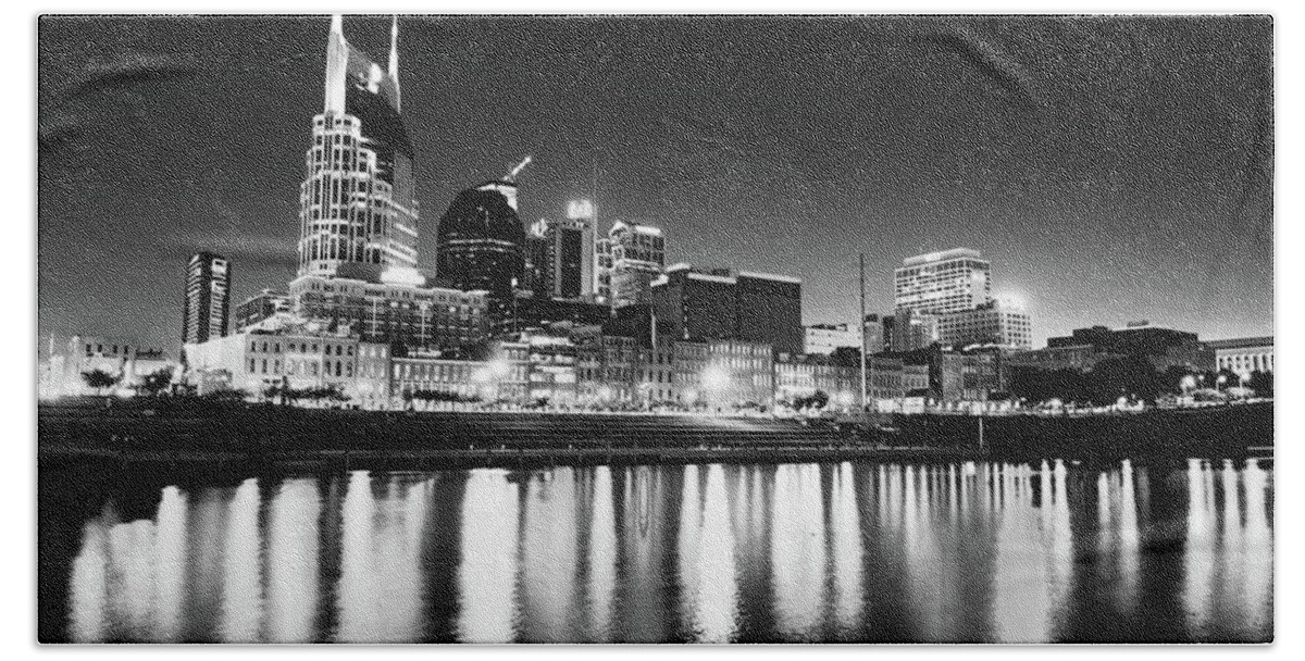 America Hand Towel featuring the photograph Nashville Skyline Dark Monochrome by Gregory Ballos