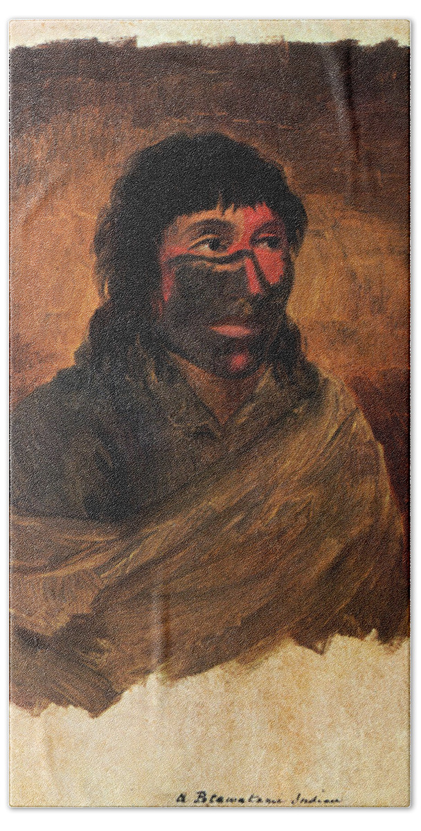 1846 Bath Towel featuring the painting Native American Warrior, Fox River by Science Source